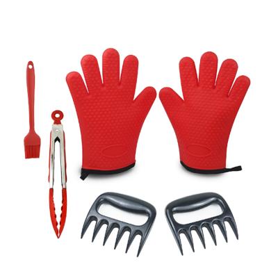 China Easily Cleaned Heat Resistant Silicone Cooking Gloves and Meat Claws Combo Set BBQ Baking Mat Set for sale