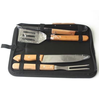 China Portable Easily Cleaned BBQ Grill Tool Kit 4PCS Grill Accessories GRILL Spatula, Fork & Tongs & Knife in Carry Bag for sale