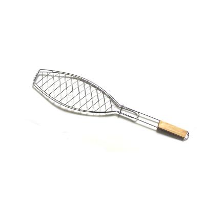 China New easily cleaned! ! ! Folding Single Professiona Fish Grill Stainless Steel BBQ Grilling Basket With Wooden Handle for sale