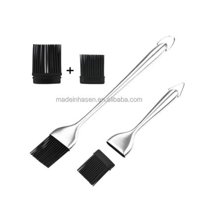 China Easily Cleaned BBQ Grill Basting Brush - Silicone Bristles with 12 Inch/7inch Stainless Steel Handle and Extra 2 Spare Silicone Brush It for sale