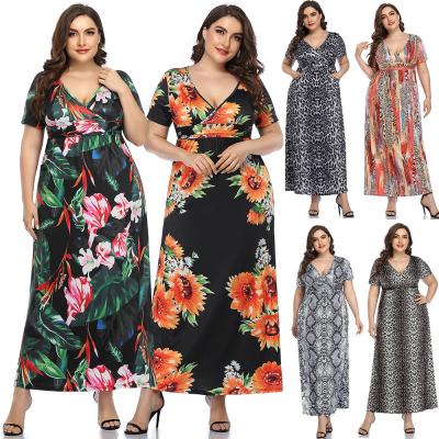 China Bohemian Loose Casual Anti-Static Plus Summer Maxi Dresses One Size Floral Print Dress Women's Long Sleeve Short Sleeve Dress for sale