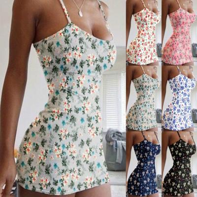 China Bodycon Spaghetti Strap Anti-Static Sleeveless Club Mini Dress Sexy Woman Clothing Summer Floral Print Pencil Dress Women for sale