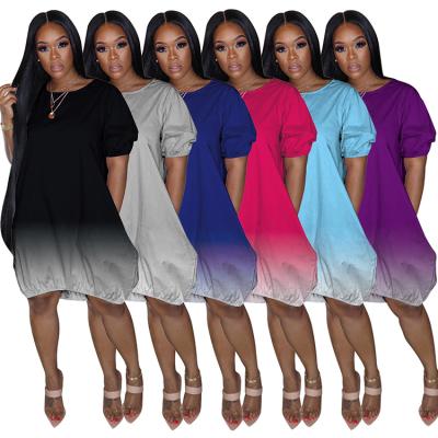 China Polyester Gradient Six Colors Breathable Anti-Static Printing Dyeing S-5XL Casual Plus Size Summer Dresses For Fat Woman for sale