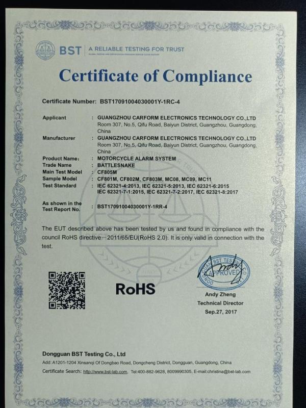 RoHS - Guangzhou Carform Electronice Technology Co., Ltd.