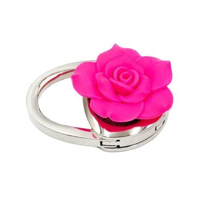 China Red Rose Europe Valentine's Day Gifts Metal Table Top Flower Shape Handbag Hangers 3D Purse Hook Bag Accessories for sale