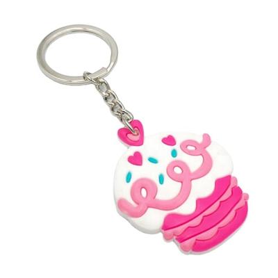 China Colorful Europe PVC 3D Cookie Cake Shape Soft Rubber Keychains for sale