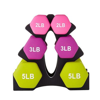 China 2022 Hot Sale Durable Weightlifting Training Colorful Hexagon Neoprene Dumbbell Set for sale