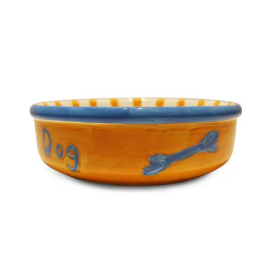 China Sustainable Wholesale Rounded Ceramic Pet Bowls And Sound Conductors Orange Customized Pet Bowl for sale