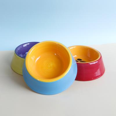 China Sustainable Hand Painted Ceramic Dog Feeding Bowl Colorful Dog Bowl Pet Bowls for sale