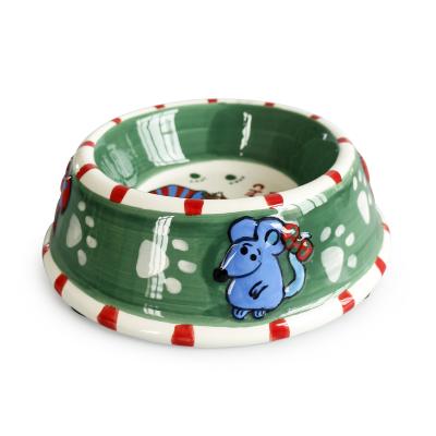 China Sustainable Hot Sales Ceramic Pet Bowls Christmas New Style Round Custom Dog Pet Feeding Bowl For Food And Water for sale