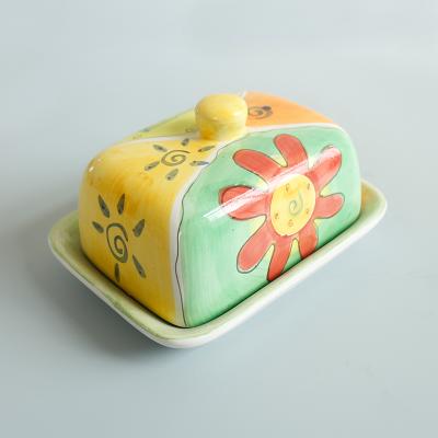 China New Style Wholesale Custom Viable Color Rectangle Butter Dish Hand-Painting Porcelain Ceramic Butter Keeper for sale