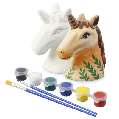 China Promotion clay unicorn savings bank ceramic diy painting set funny creative kids toy gift item for sale