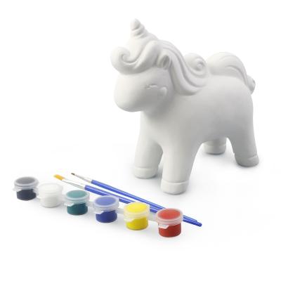 China Promotion / Gifts Clay Plaster Unicorn Animal Painted White Blank Graffiti Action Figure Doll Painted DIY Ceramic Children's Toy for sale