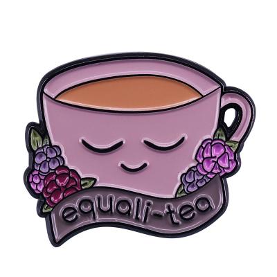 China Perfect Copper Feminist Badge Cute Equality Pun Tea Brooch Pin Equali-Tea Gift for Pride Month for sale