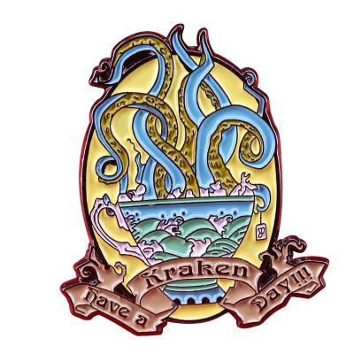 China ALLOY Mythical Kraken Enamel Pin Cartoon Octopus Brooch Ancient Evil God Insignia for sale