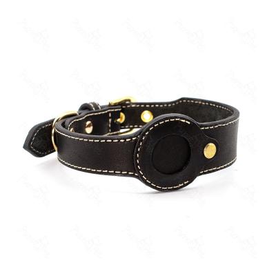 China Factory Wholesale Personalized Custom AirTag Dog Collar Padded Brown Italian Leather Dog Collar With Airtag Case for sale