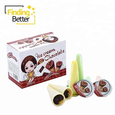 China Kids Favorite Piece of Chocolate Cone Ice Cream Tube Chocolate Candy Cookies Wafer Chocolate Candy for sale