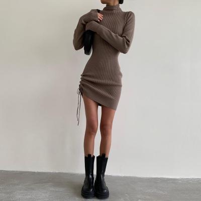 China Anti-pilling fashion women's knitted short dress women's winter casual wrap sweater dress winter for sale