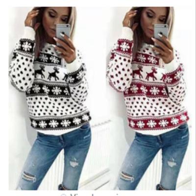 China Sale Christmas Anti-static Wearable Nondisposable Breathable Warm Sweater Round Neck Loose Long Sleeve Snowflake Striped Sweater for sale