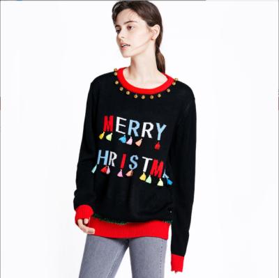 China Round Neck Christmas Bell Tassel Sweater 2021 Hot Sale Nondisposable Wearable Anti-static Breathable Christmas Sweater for sale