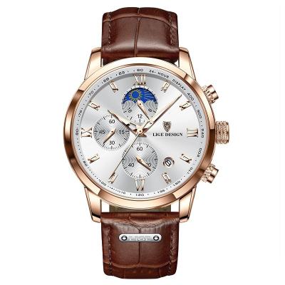 China Multi-Function Quartz Movement Automatic Date Men's Quartz Watch Chronograph Moon Phase Waterproof Watch for sale