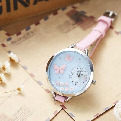 China Water Resistant Flower Cute Face Thin Strap Kid Watch For Girls for sale