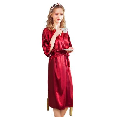 China QUICK DRY Half Sleeve Soild Color Sleepwear Pajamas Long Robe Women Young Girl Homewear One Piece Bathrobe for sale