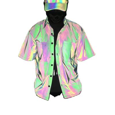 China QUICK-DRY colorful shirt short-sleeved shirt reflective national men's hip-hop seven-color luminous clothing for sale