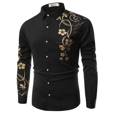 China Men's Fashion Hairdresser Long Sleeve Flower Printing 3D Casual Shirt QUICK DRY for sale