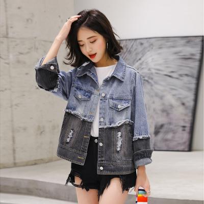 China Womens Viable Lattice Jacket Custom Denim Spring Patchwork Loose Jacket for sale