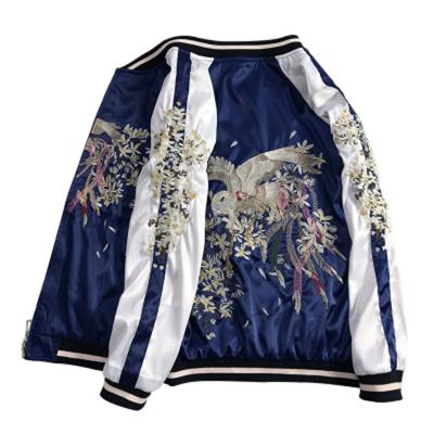 China Factory Direct Sale Women's Viable Double Faced Embroidery Satin Ruffle Bomber Jacket for sale