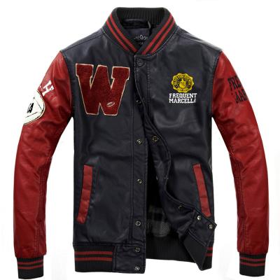 China Sustainable Mens Letterman Embroidery Patch Sports Baseball Jacket With Leather Sleeve for sale