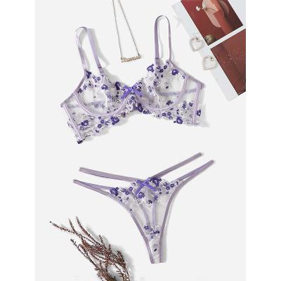 China High quality sexy floral garter costume bra panties embroidery lingerie women's sexy lingerie costume for women for sale