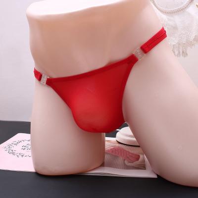 China Antibacterial Mens T-back T-back Thongs G-String Underwear Men's Open Lace Panties Printed Sexy Mini Briefs Man Low Waist Briefs for sale