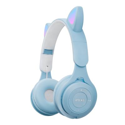 China Cute Glowing Cat Ear BT5.0 Kids Children Women In-Ear QY Headphones Foldable Cat Ear Headphones Headset LED Wireless Headphones for sale