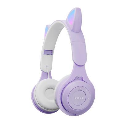 China Cute Glowing Cat Ear BT5.0 Kids Children Women In-Ear QY Headphones Foldable Cat Ear Headphones Headset LED Wireless Headphones for sale