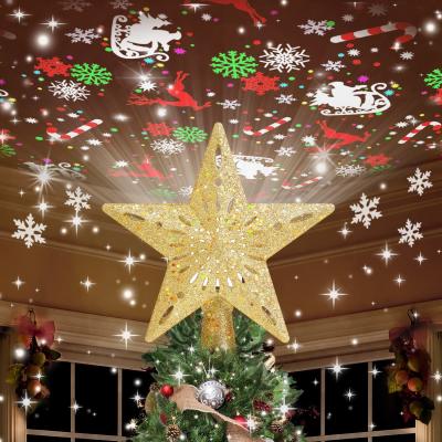 Cina Produttore cinese Fiocco di neve a forma di luccichio illuminato Sliver neve LED poliestere Topper albero di Natale in vendita