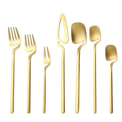 China 2022 Items Design Tableware Hot Creative Futuristic Futuristic Stainless Steel Tableware Knife And Fork Set Hanging Cutlery Set for sale