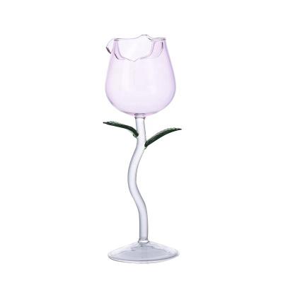 China / Hot Sale Fancy Red Wine Tumbler Cocktail Creative Rose Flower Shape Wine Glass for Bar Party Drinkware Barware Wedding Gift for sale