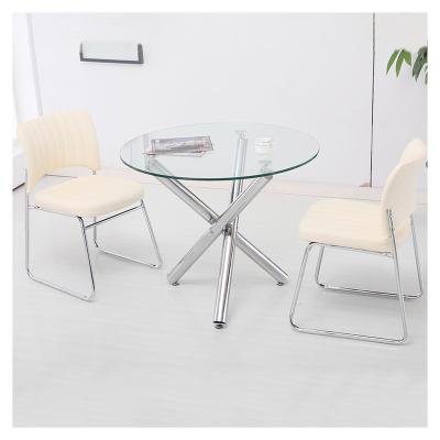 China Durable Customized Glass Dining Furniture Round Table Tempered Round Glass Top Dining Table for sale