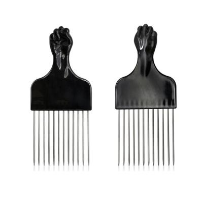 China Hot Selling Professional Salon Home Use Black Metal Insert Afro Pick Hair Comb for sale