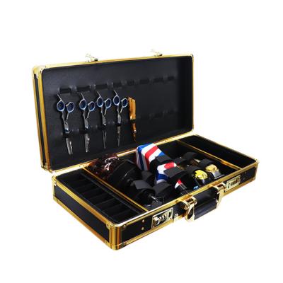 China Barber Shop Gold Box Tool Travel Carry Case/Barber Aluminum Case Tool Box Clippers Comb Scissors Professional Storage Case for sale