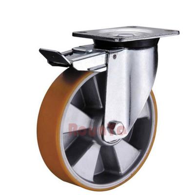 China Double Brake Heavy Duty 4inch Urethane Caster Wheel Aluminum Flat Free Wheel 10 Inch Caster Wheel for sale