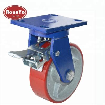 China Ideal For Carts Ideal For 1 Ton Drop Carts Forged Supper Heavy Duty Cast Iron Polyurethane Caster With Brake for sale