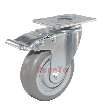 China Medium Duty Steel TPR Caster Swivel Steel Plate Locking 3in 4in 5inch Non Marking Soft Gray Rubber Wheel Double BAL Bearing for sale