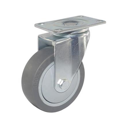 China Gray Steel TPR Caster Wheel Steel Medium Duty Plain Bearing Swivel Plate Replacement Trolley Caster Non Marking for sale