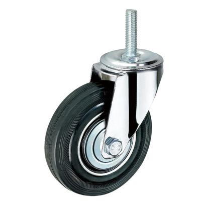 China 3 Inch Flat Free Wheel Flat Free Black Rubber Caster To 10 Inch Threaded Stem Mount Caster Wheel for sale