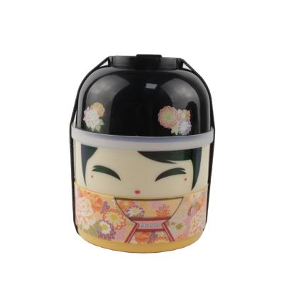 China Japanese Creative Kids Bento Box Double Layer Cartoon Doll Lunch Box Food Container Couples Freshness Preservation for sale