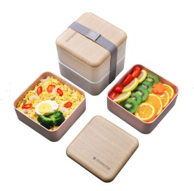 China Conservation Bento Lunch Box For Kids Eco-Friendly Freshness And Adults High Quality Fiber Wooden Bento Box Bamboo Lid for sale