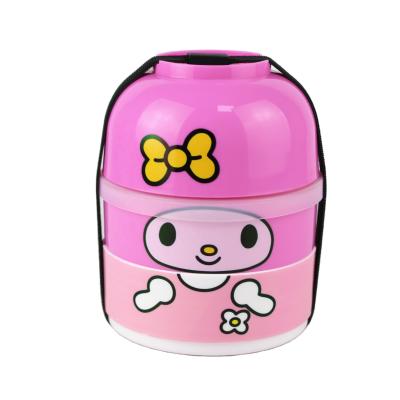 China Japanese Creative Kids Bento Box Pink Cartoon Doll Freshness Preservation Double Layer Food Container Couples for sale